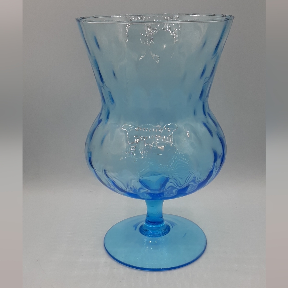 Vintage Empoli Blue Glass Pedestal Vase 9" Handblown MCM Art Glass Decor